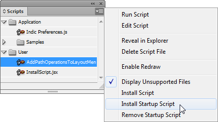 Installing startup scrips in the Scripts Panel